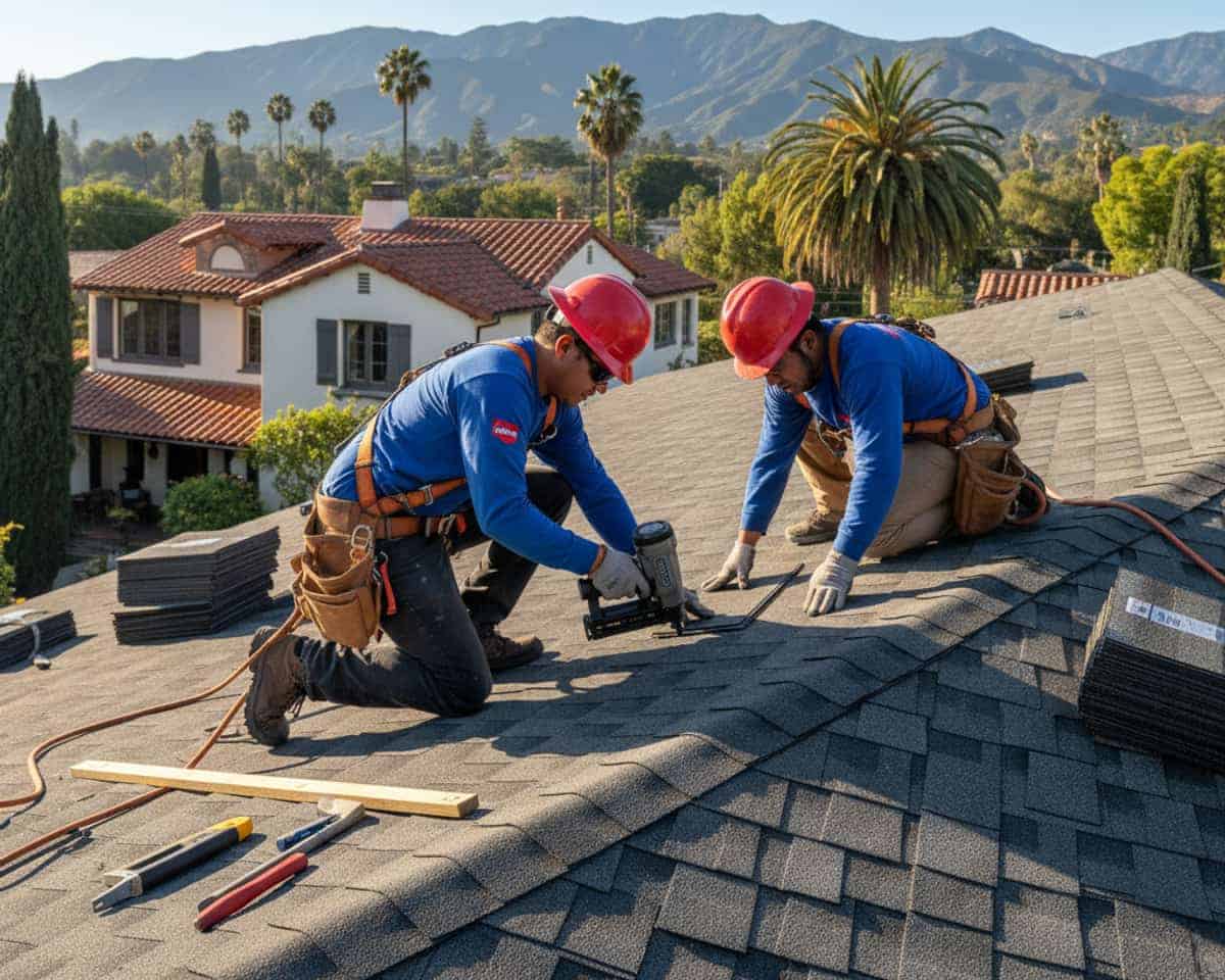 Skilled roofers installing new shingles on a residential property in Altadena