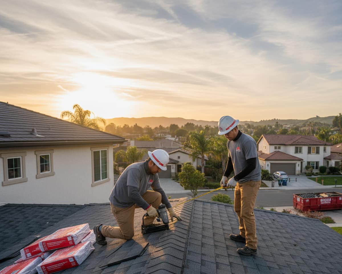 Newly installed, durable shingle roof on a modern Montebello house