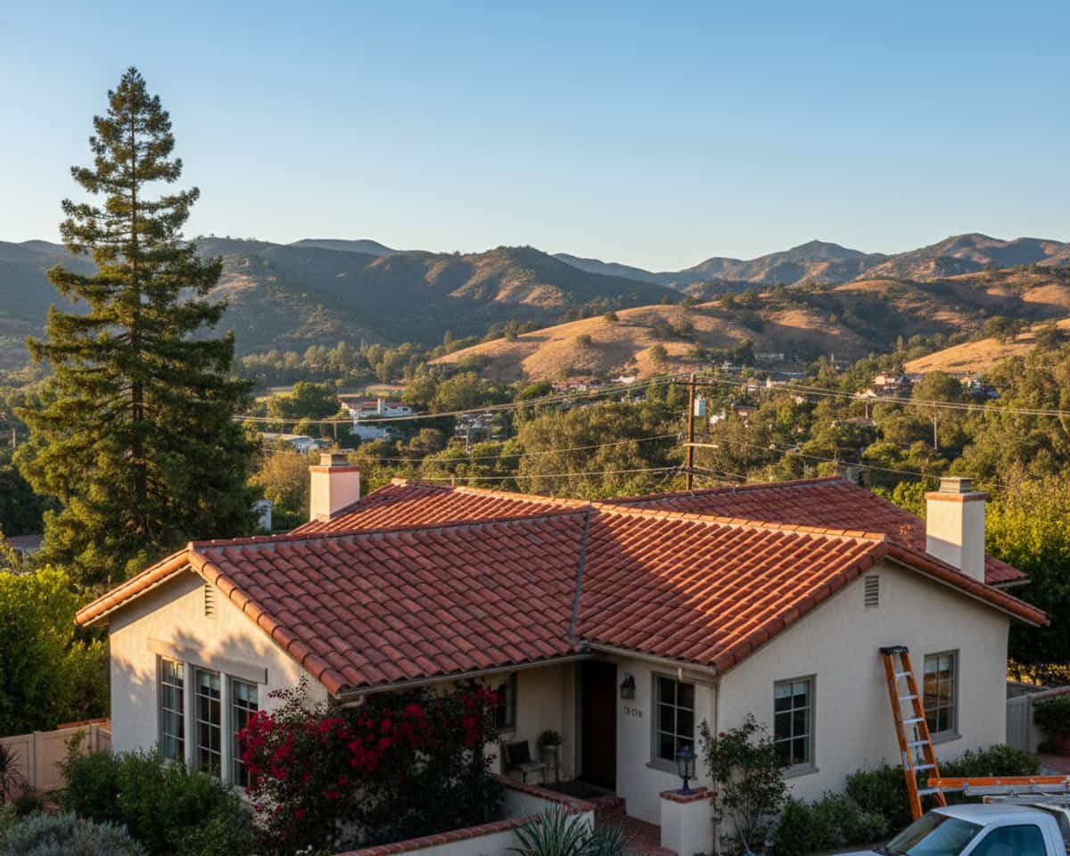 Team of roofers conducting a detailed roof inspection in Altadena