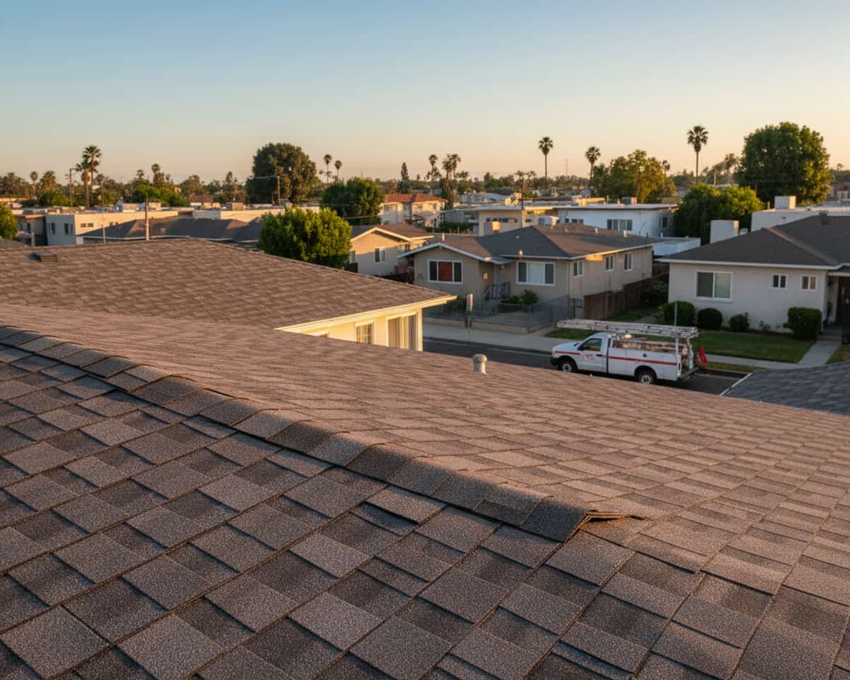 Close-up of a well-maintained shingle roof after preventive care by LA Roof Services
