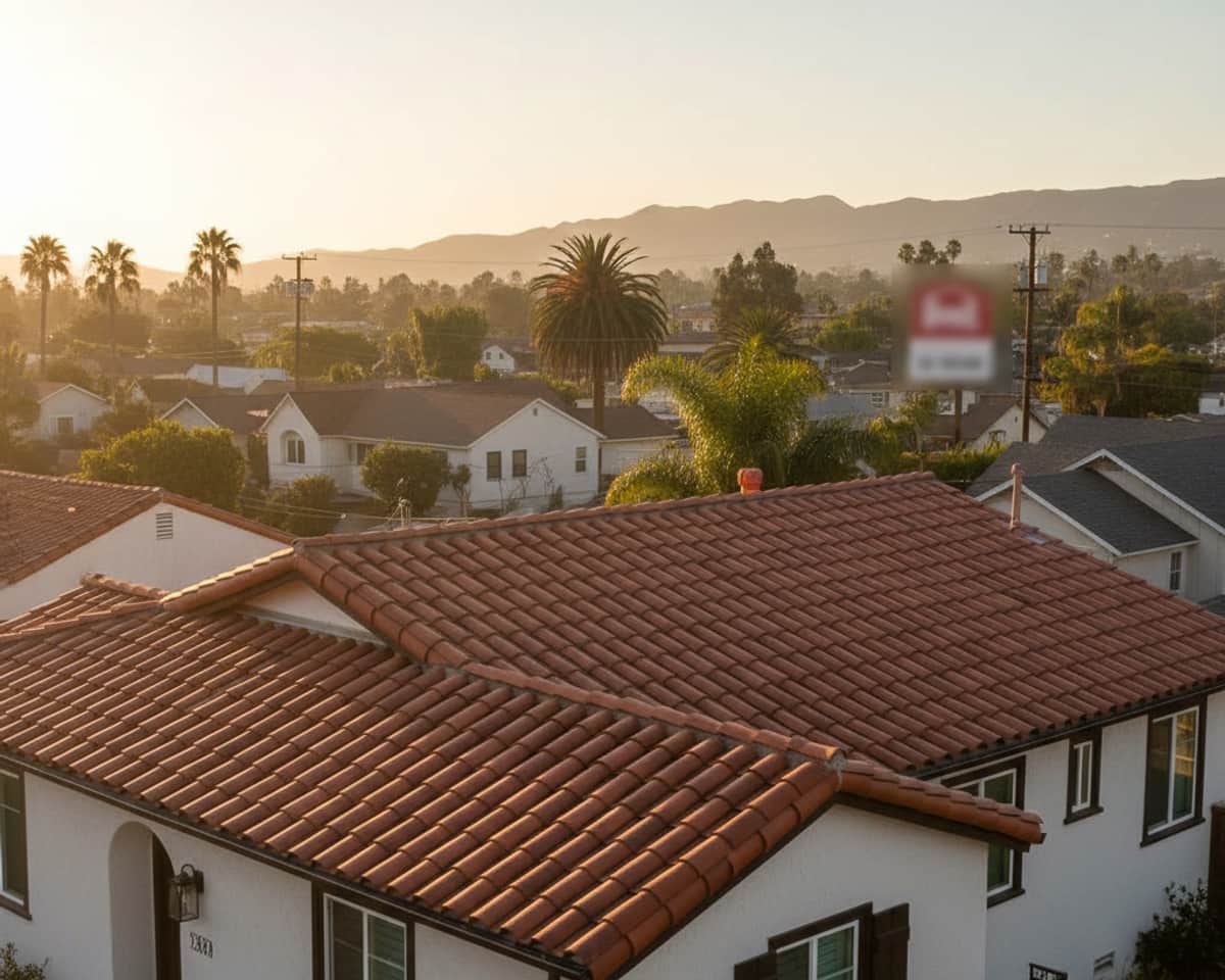 A newly installed, clean residential roof in North Hollywood after a reroofing project