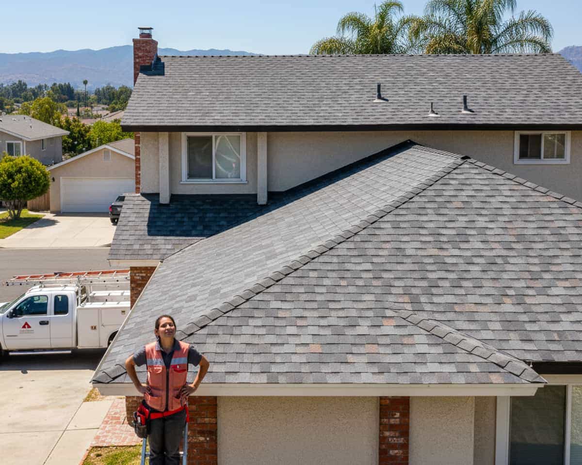 LA Roof Services team working on a residential shingle roof in Glendale