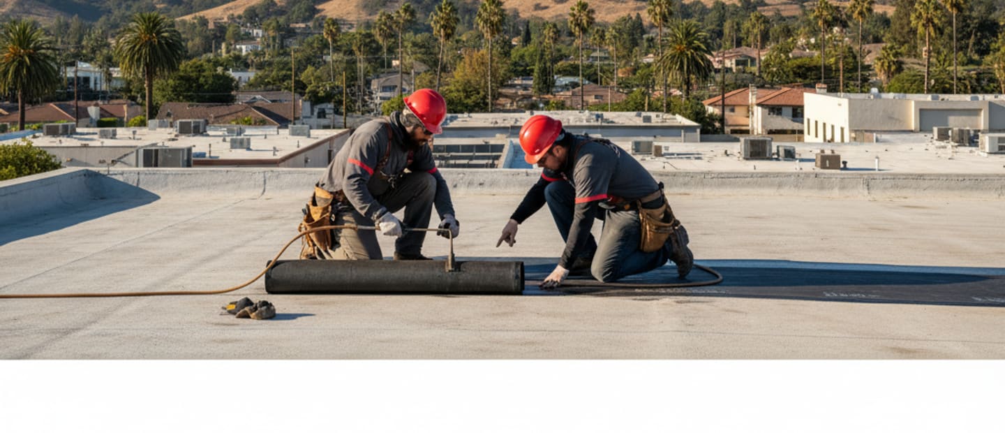 Flat roofing project on a commercial building in Altadena by LA Roof Services