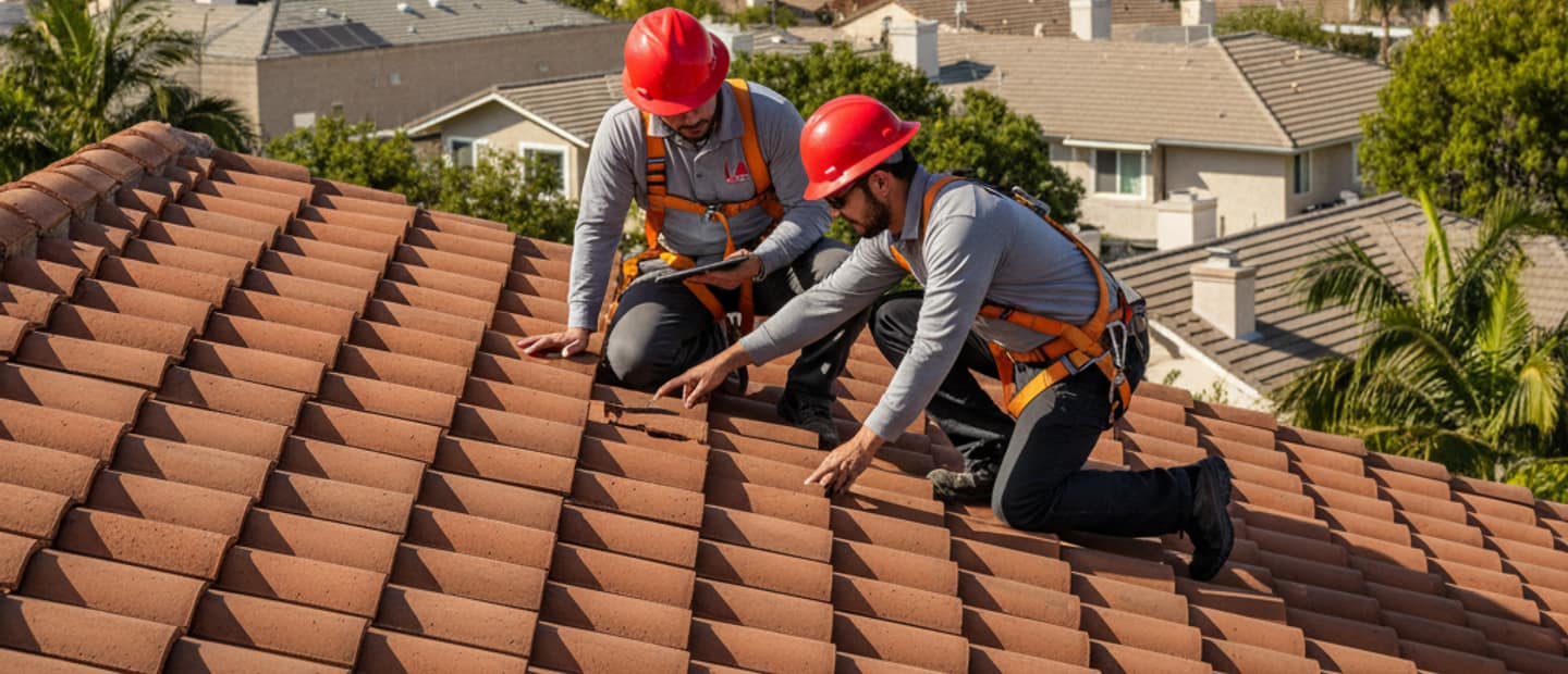 Scenic view of Altadena rooftops with San Gabriel Mountains in the background, a clear day