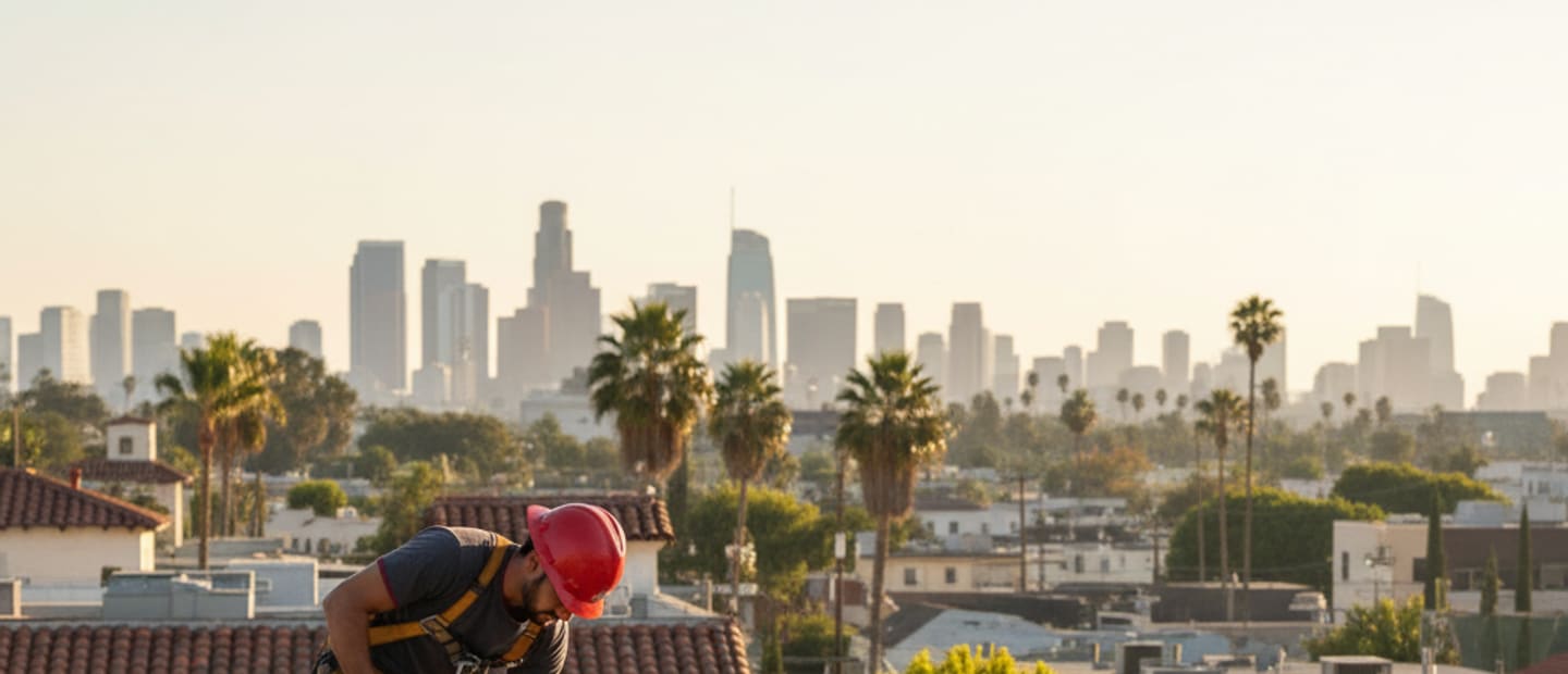 Professional roofers performing reroofing in Los Angeles
