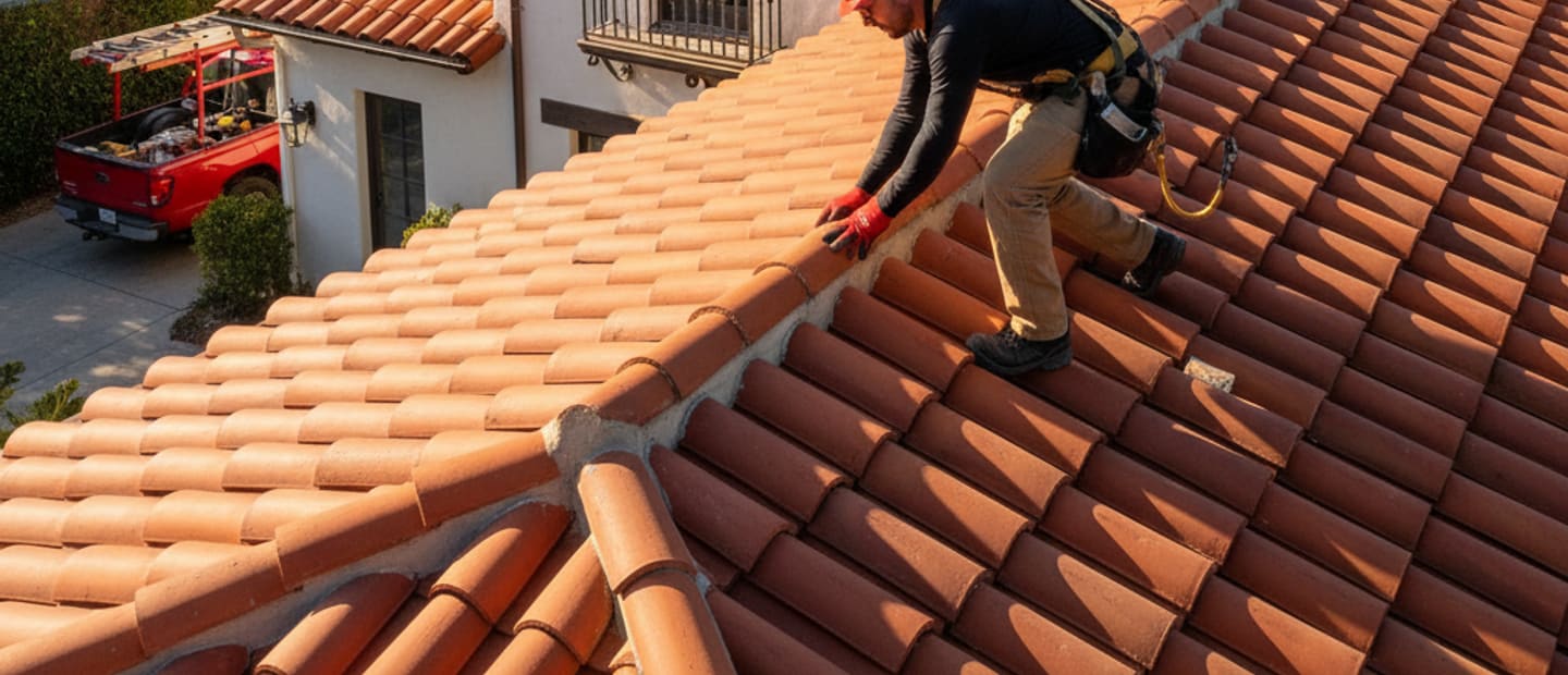 Newly installed tile roof shining under the Arcadia sun