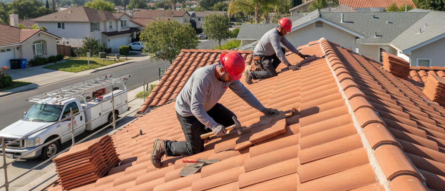 Elegant tile roof on a Montebello home under a clear sky